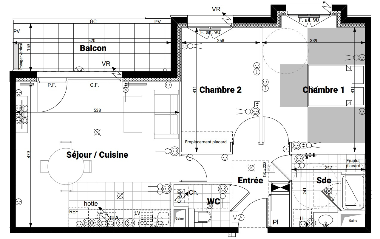 Appartement 3 pièces avec balcon